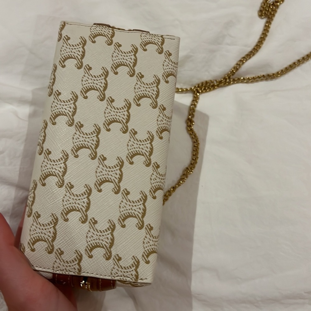 COPY - Clutch with chain in triomph canvas and lambskin white/brown - Picture 8 of 10